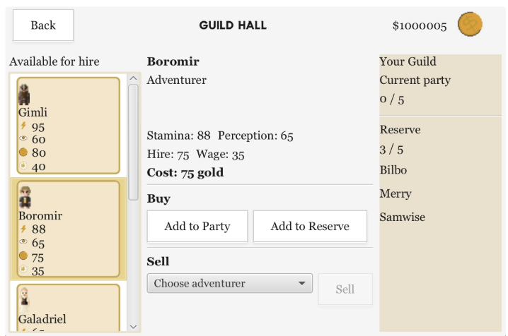 SENG201 RPG guild hall screen