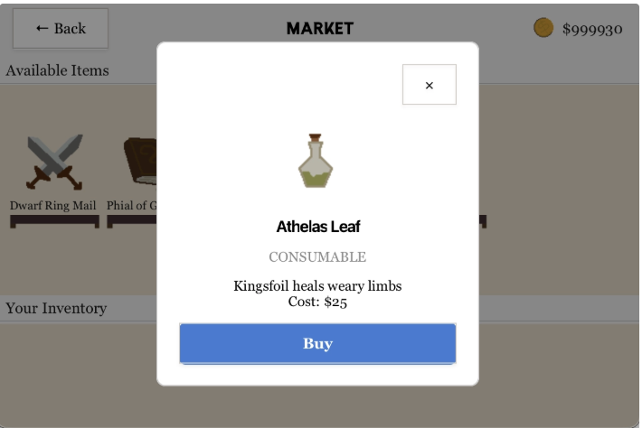 SENG201 RPG market screen
